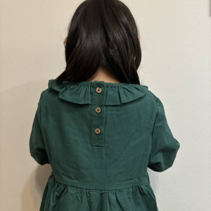 レトロなフリル襟女の子ワンピース 緑色