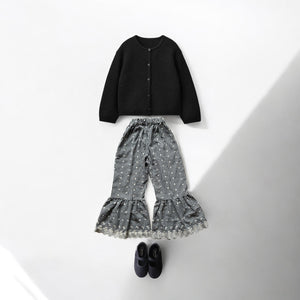 mutta. ギンガムチェック上下セットアップ 女の子 キッズ 長袖ブラウスとフリルパンツ レース使いが上品なおしゃれ服