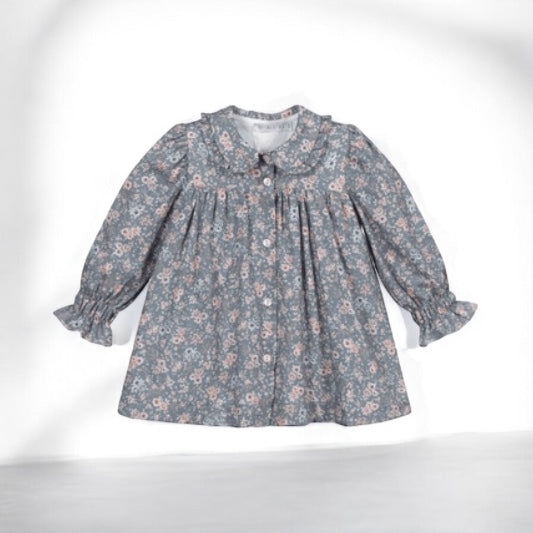 【80cmラスト1点】blue floral cotton dress