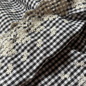 mutta. ギンガムチェック上下セットアップ 女の子 キッズ 長袖ブラウスとフリルパンツ レース使いが上品なおしゃれ服