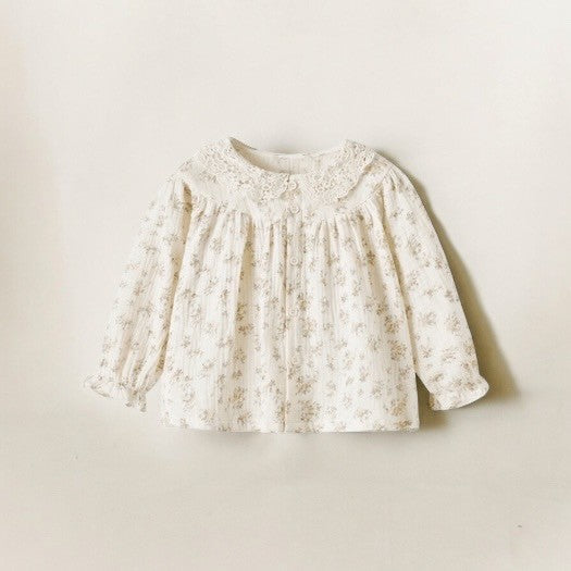かぎ編みの襟付き女の子ガーゼ生地のトップス