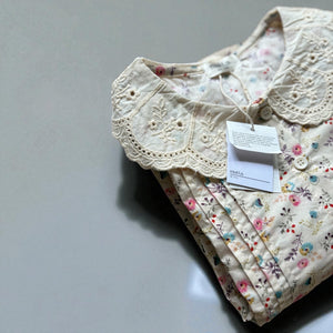 上品な花柄長袖ブラウス 女の子用 コットン素材 レースカラー付き キッズトップス