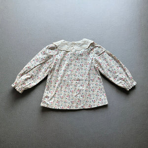 上品な花柄長袖ブラウス 女の子用 コットン素材 レースカラー付き キッズトップス