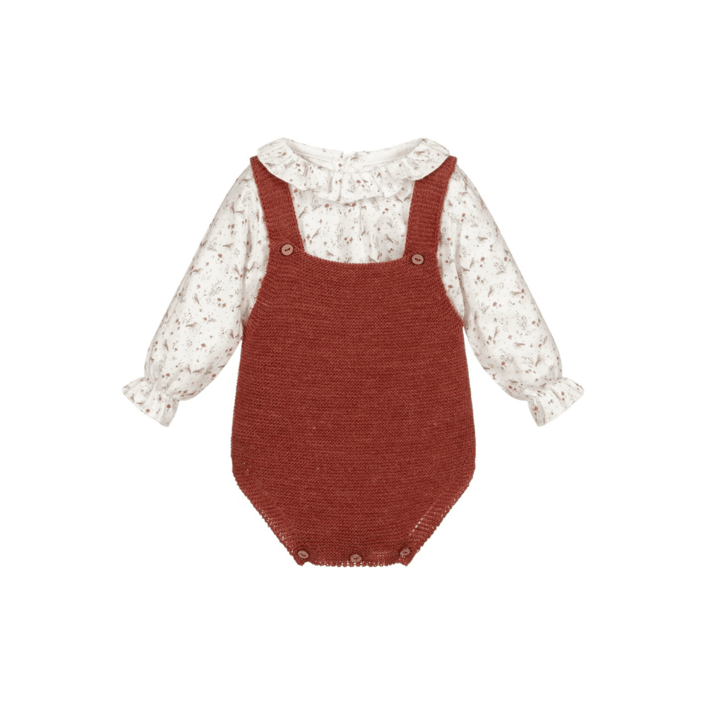 小鳥柄ベビートップス&ベビーロンパースセット