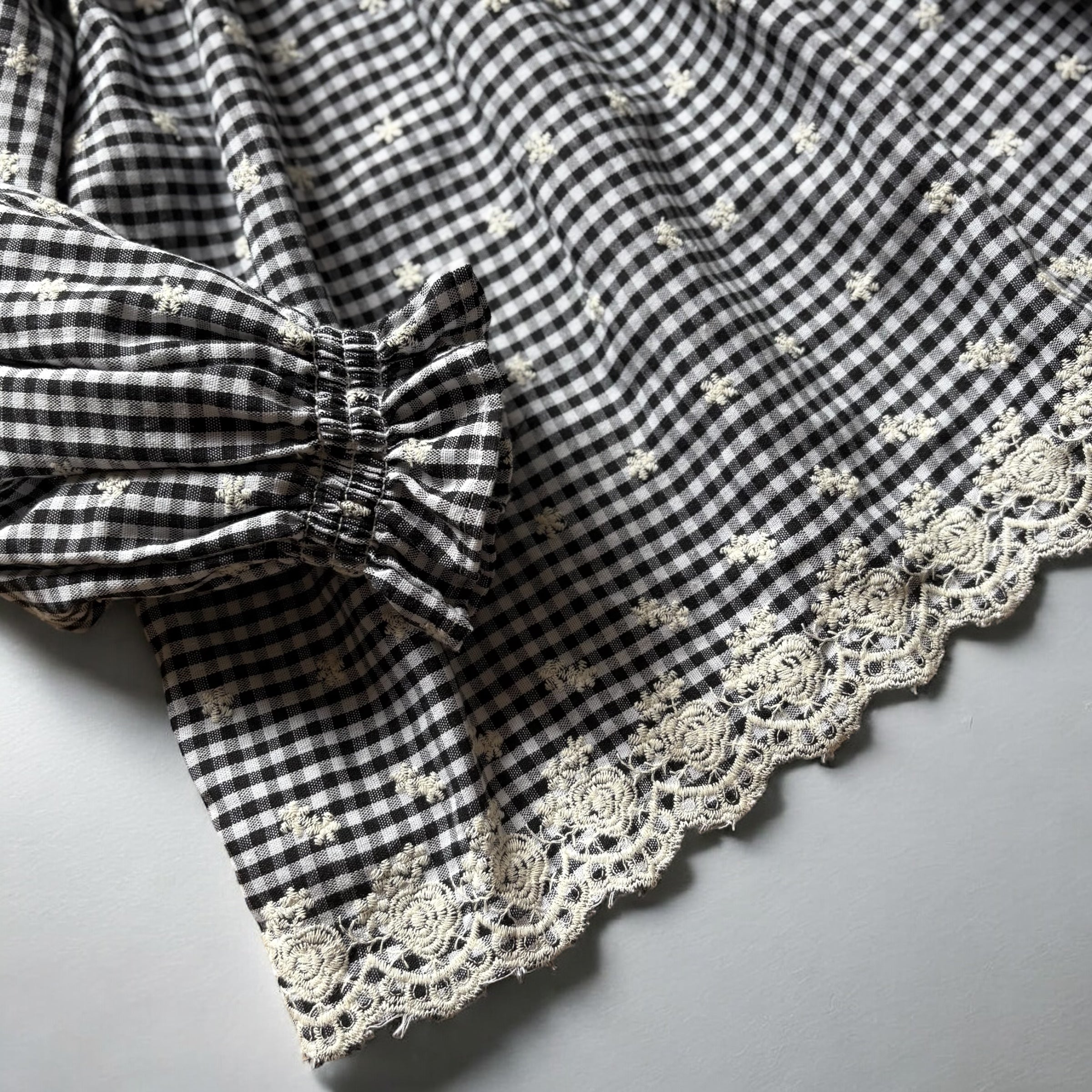 Checkered Lace Blossom set|刺繡入り女の子子供服|セットアップ