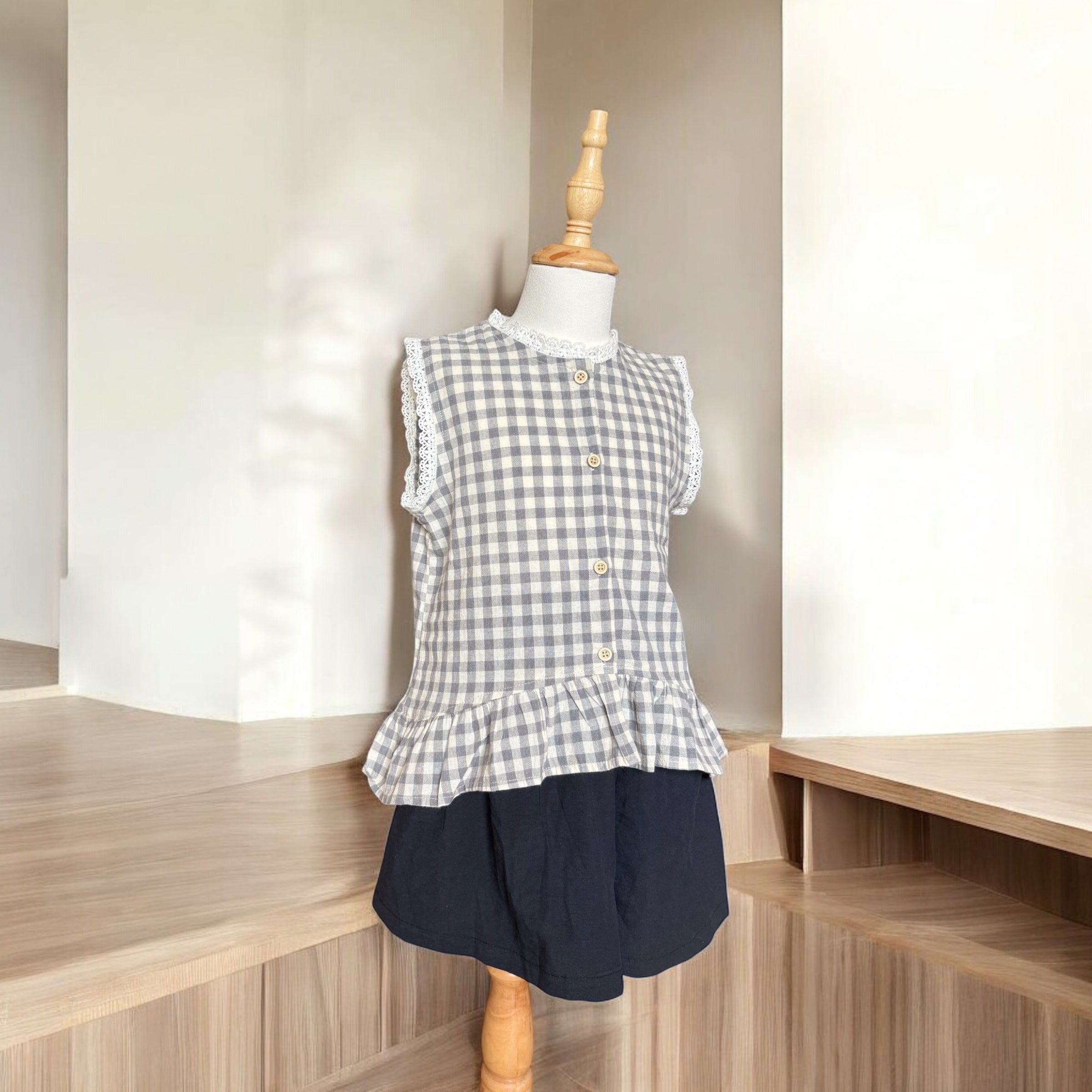 上品なレースギンガムチェック｜ノースリーブ|子供服トップス|パッチ